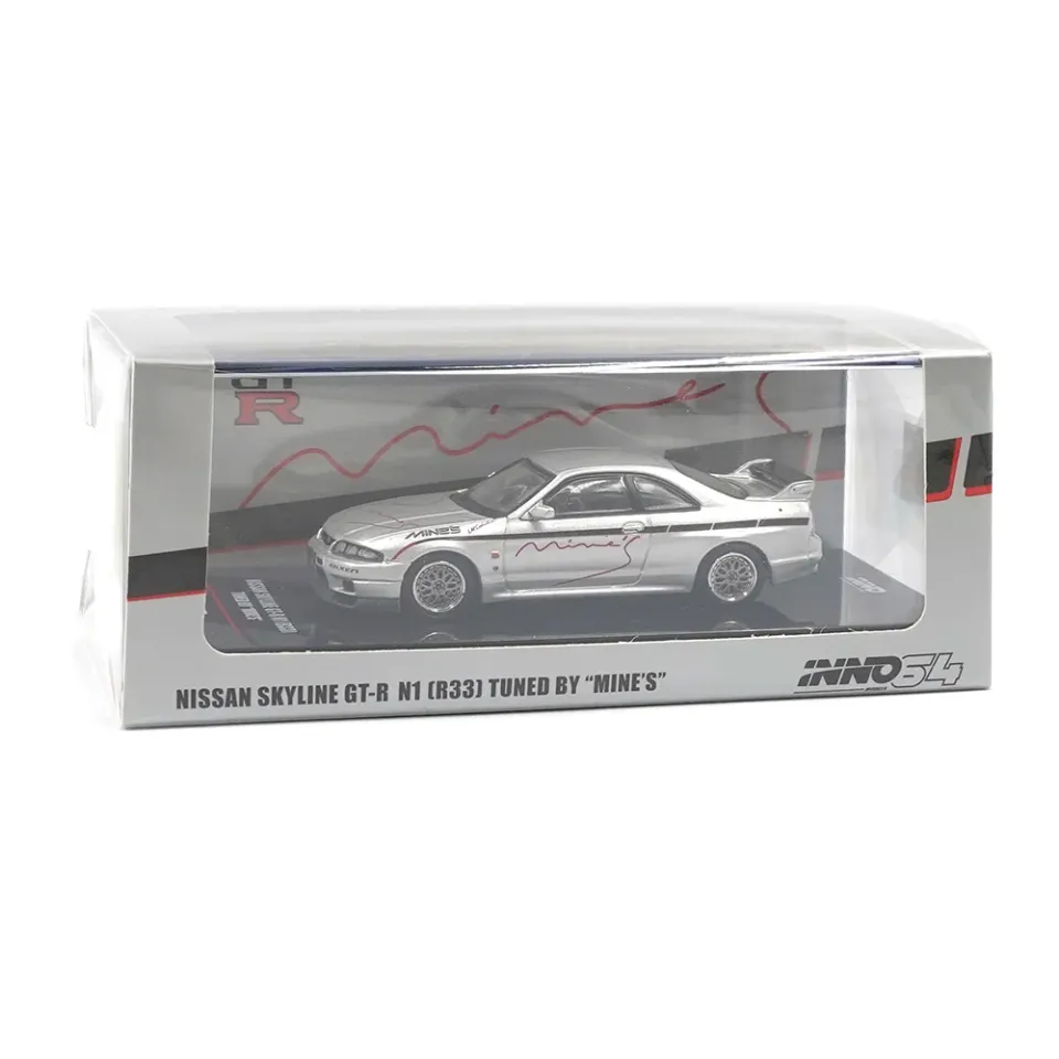 Inno 1/64 Nissan Skyline GT-R (R33) ''Tuned by Mine's'' Silver IN64-R33-MINES-S