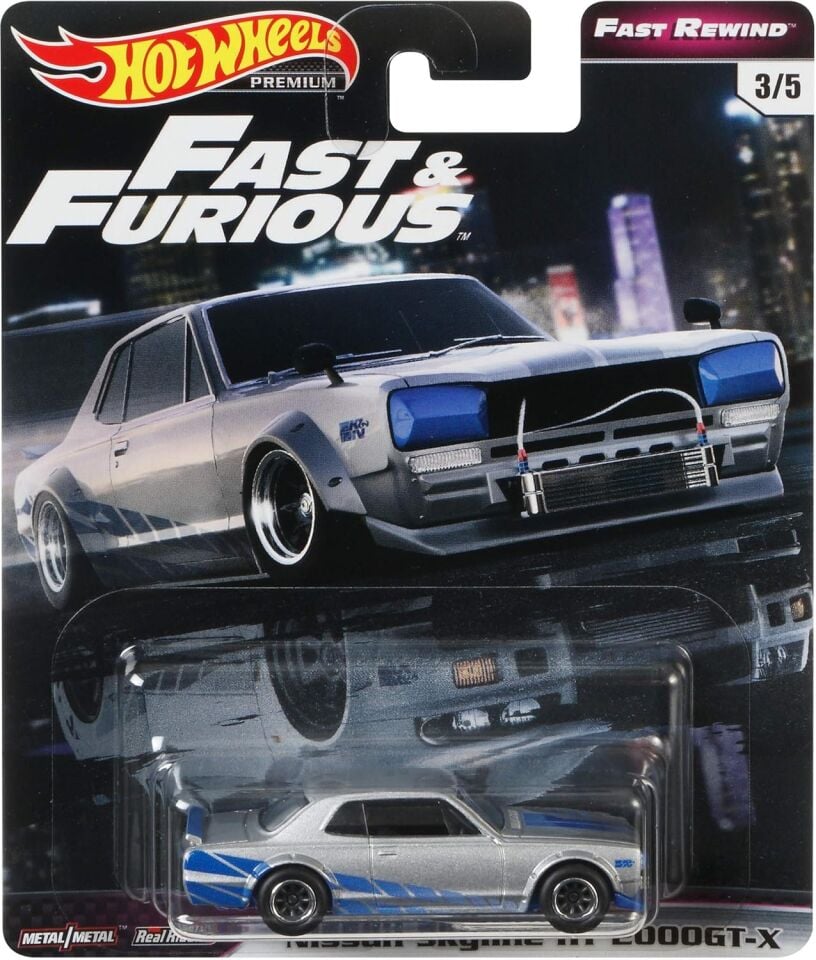 Hot Wheels Fast Rewind Fast & Furious Nissan Skyline HT 2000GT X 3/5, Silver/Blue