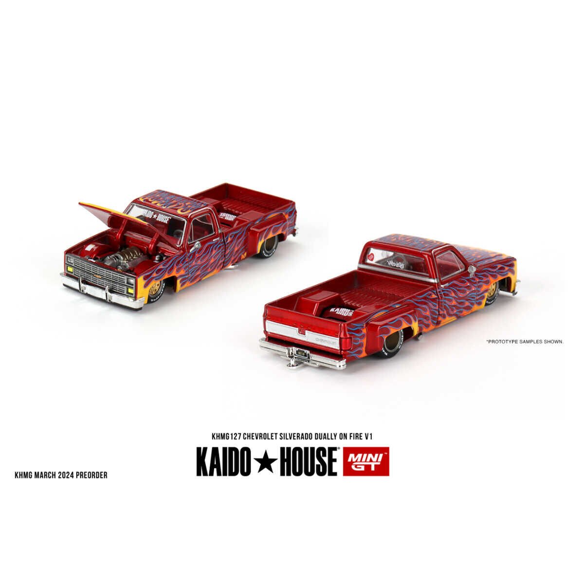 Mini GT 1/64 KaidoHouse Chevrolet Silverado Dually on Fire V1